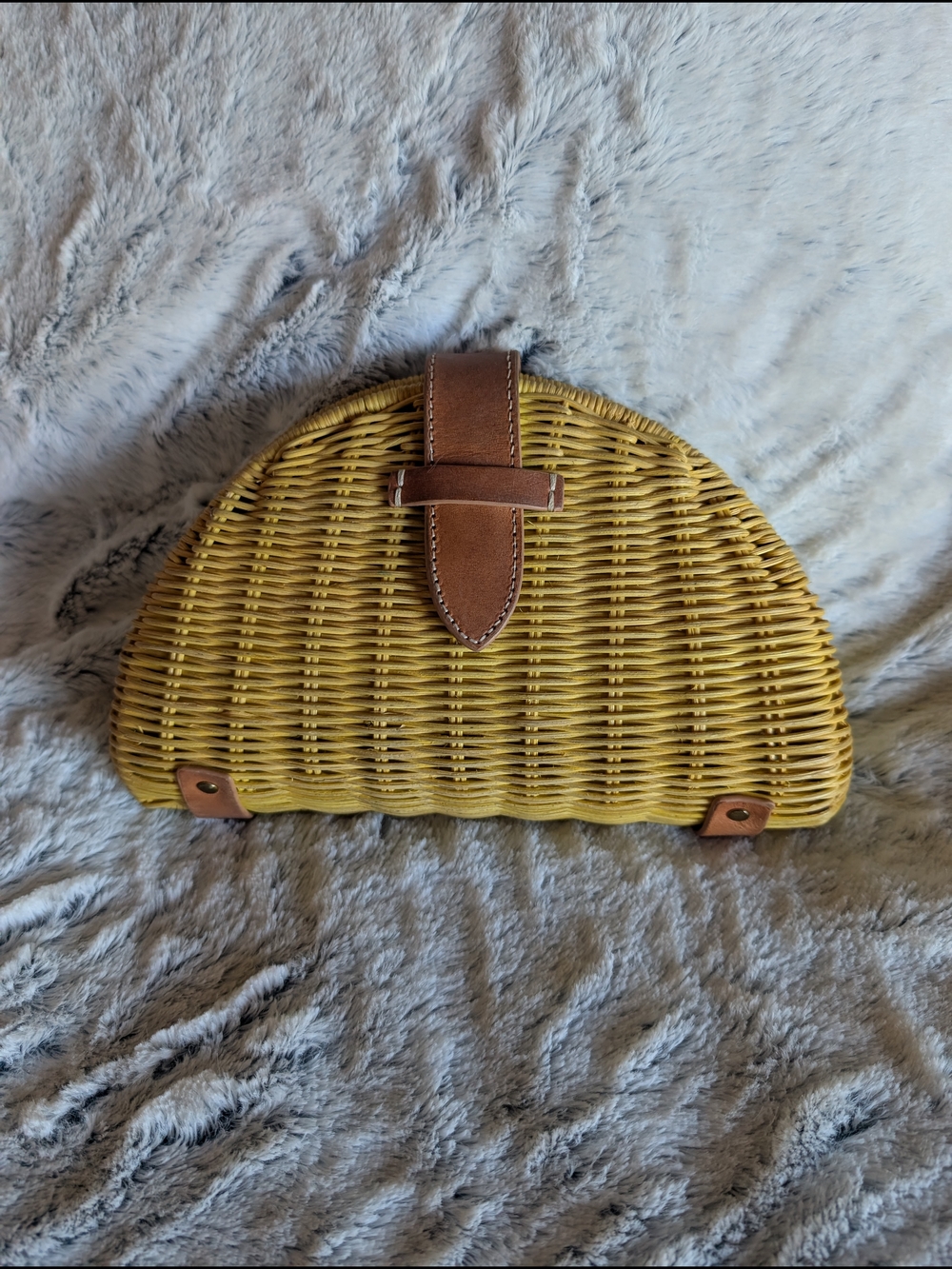 J.Crew Rattan Yellow Half Moon Clamshell Clutch